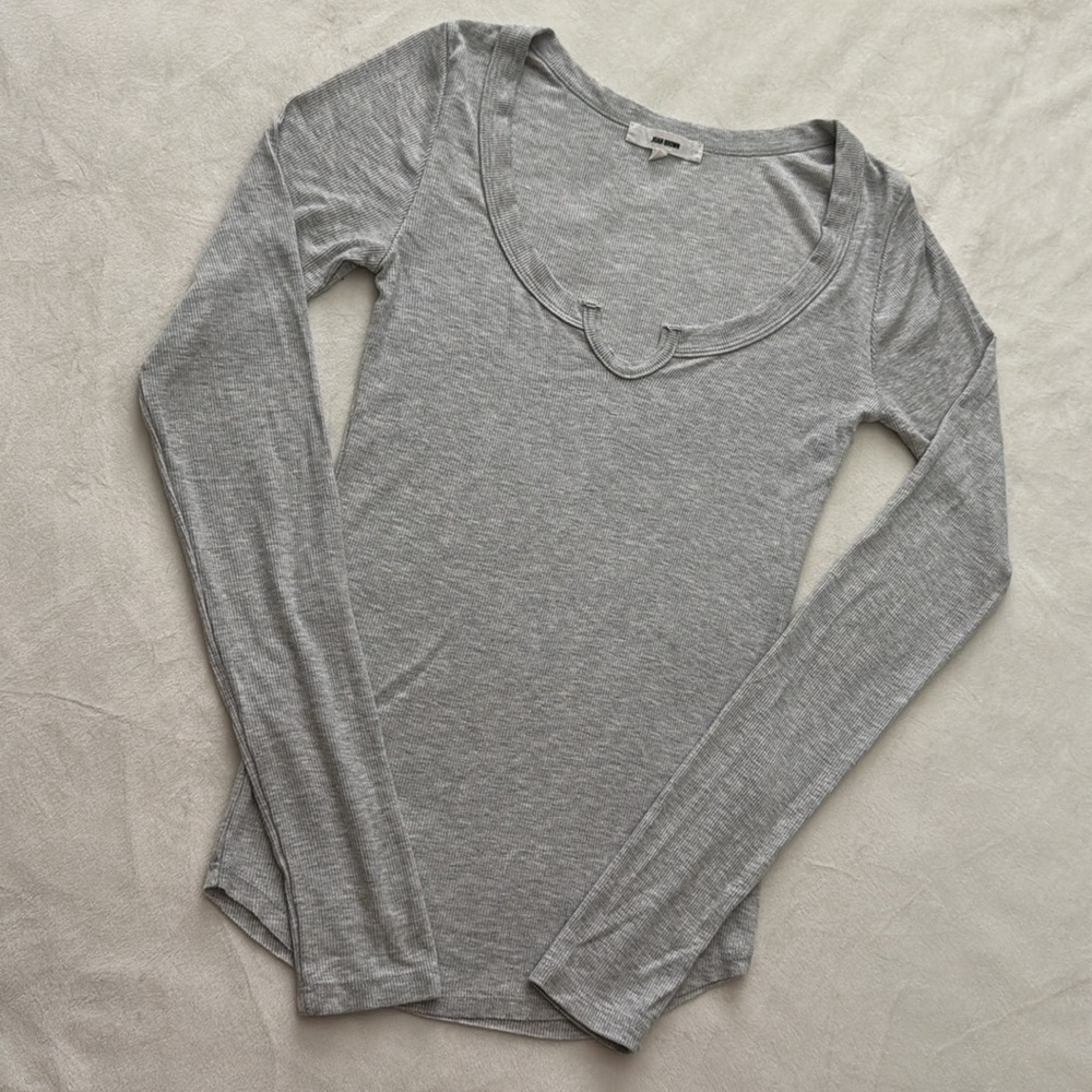 Joah Brown Henley Long Sleeve - Pearl Grey Rib - S/M - Picture 10 of 11